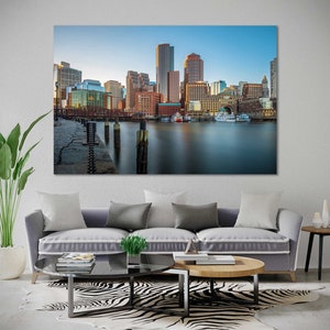 Canvas Set of Boston City, Boston contemporary canvas wall art, Massachusetts large artwork, Boston original decor, Boston print canvas