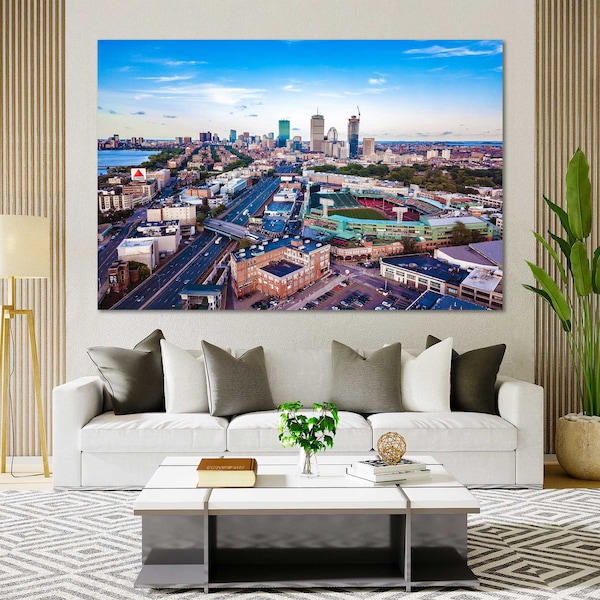 Canvas Set of Boston City, Boston skyline with Fenway Park, Boston Wall Art for Living Room, Boston Wall Decor for Home & Office