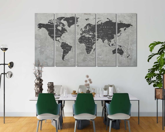 Large Wall Decor Push Pin World Map Wall Art for Living Room 