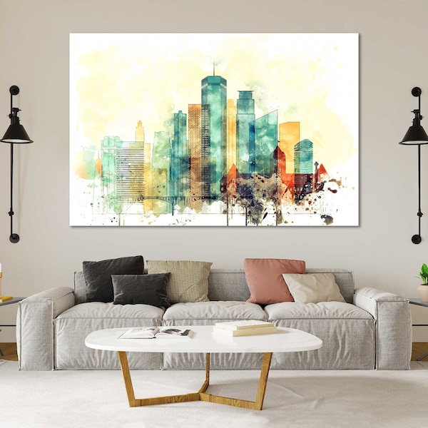 Minneapolis Watercolor Canvas Prints Wall Art Minneapolis Skyline Canvas Living Room Wall Decor Minneapolis Bedroom Wall Decor Ideas