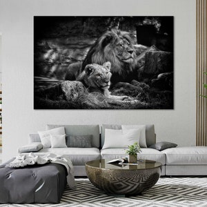 Lion Wall Decor, Stylish Art for Home with Lions, Lion Black and White Art, Lions Print Canvas, Wild Life Large Decor, Lion Picture Print