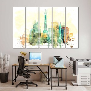 Paris Aquarell Leinwanddrucke Wandkunst Paris Skyline Leinwand Wohnzimmer Wanddekoration Paris Schlafzimmer Leinwandkunst im modernen Stil Bild 4