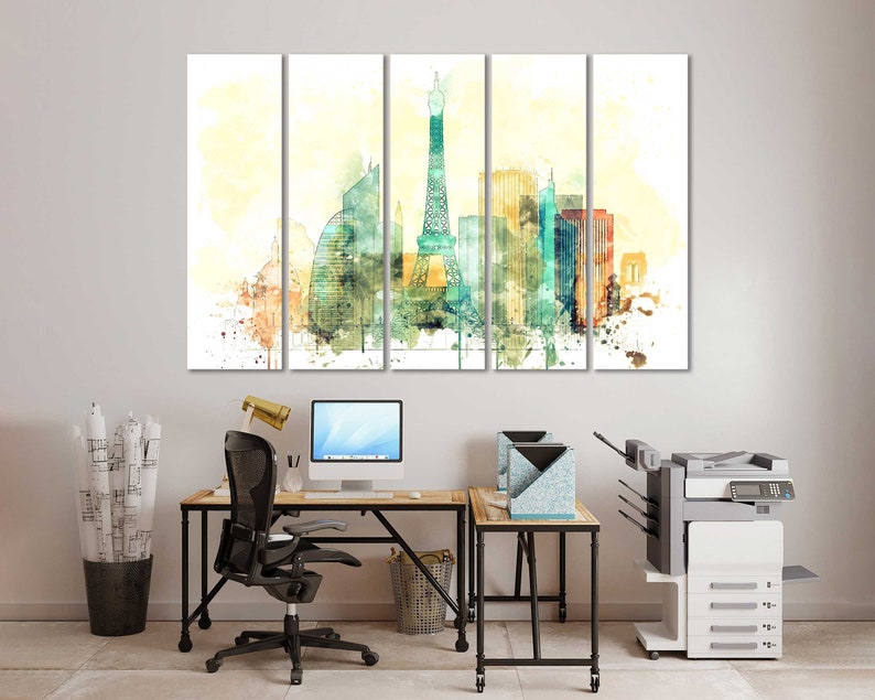 Paris Aquarell Leinwanddrucke Wandkunst Paris Skyline Leinwand Wohnzimmer Wanddekoration Paris Schlafzimmer Leinwandkunst im modernen Stil Bild 4