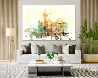 Watercolor San Antonio Skyline Canvas Wall Art for Living Room