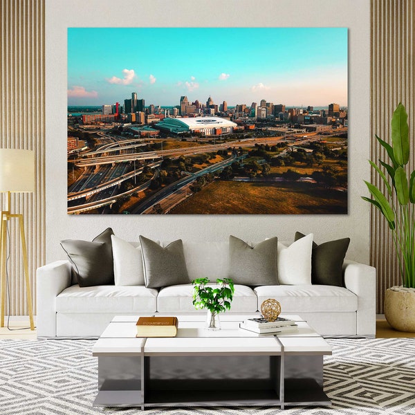 Canvas Set of Detroit Wall Decor Art, Detroit Large Wall Art Sale for Living Room, Detroit Skyline for Home and Office Decoration Wall Art