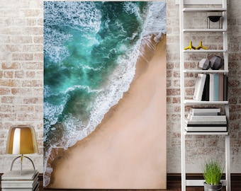 Beach Print Turquoise Ocean Waves Aerial Photography Coastal Wall Art Poster