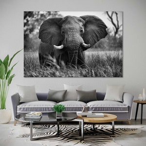 Canvas Set of Elephant, Elephant living room wall decor ideas, black and white wall decor, Elephant large wall art decor, Elephant design