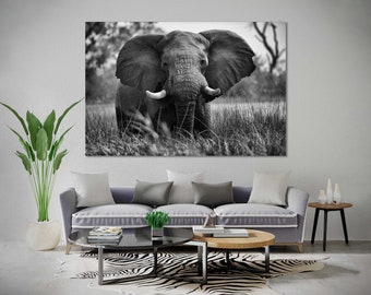 Canvas Set of Elephant, Elephant living room wall decor ideas, black and white wall decor, Elephant large wall art decor, Elephant design