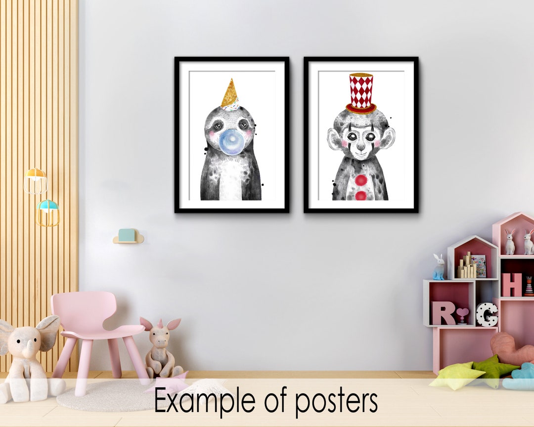 Sloth and Monkey Poster Sets, Circus Animals Printable, Sloth Print ...
