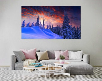 Winter Trees Winter photography Forest print Frozen Forest Pine Tree Forest painting Winter wall art Winter Forest painting Winter Sunset