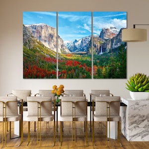 Leinwand-Set von Yosemite Nationalpark Wandkunst, Yosemite Park Druck Leinwand, Berge Landschaft Dekor für Zimmer, Wald Fotodruck