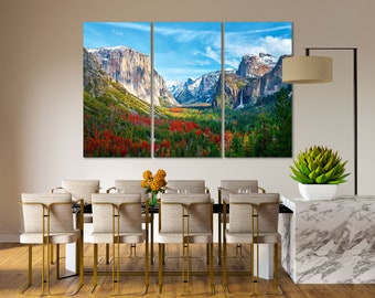 Canvas Set of Yosemite National Park Wall Art, Yosemite Park Print Canvas, Mountains Landscape Decor for Room, Forest Photo Print