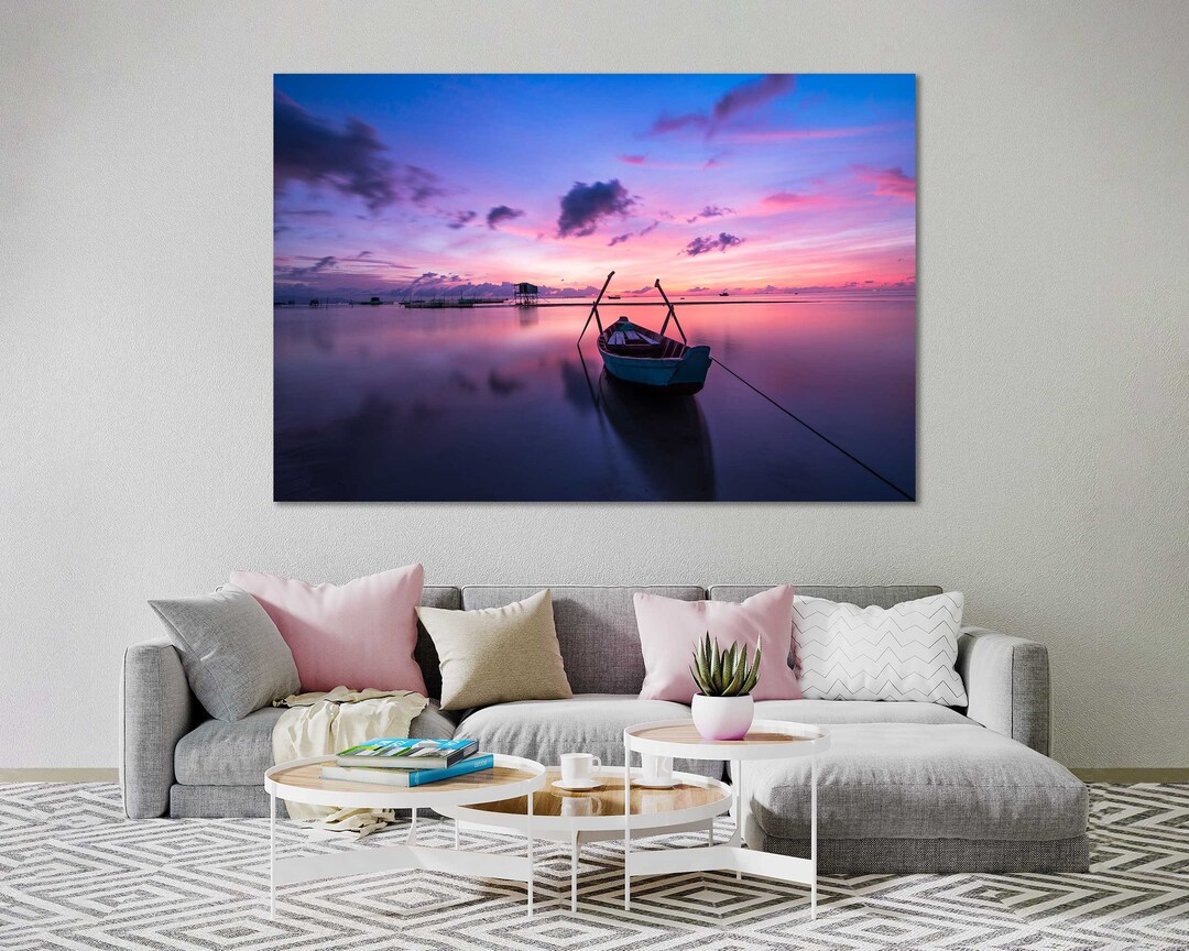 Boat Landscape Canvas Print Wall Art Boat Wall Art Lake Wall Art Clouds ...