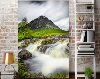Framed Mountain River Canvas Print, Large Nature Wall Art for Home Decor