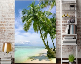 Beach Canvas Print, Tropical Palm Tree Wall Art, Coastal Ocean Decor