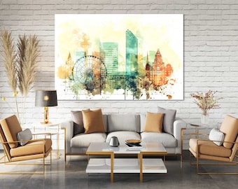 Liverpool Watercolor Canvas Print Set Wall Art Liverpool Skyline Canvas Living Room Wall Decor Liverpool Bedroom Canvas Home Decoration