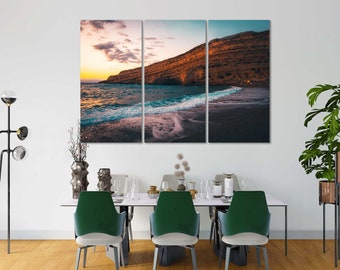 Matala Beach Photography Print – Crete Sunset Wall Art | Greece Coastal Poster, Mediterranean Seaside Landscape Artwork