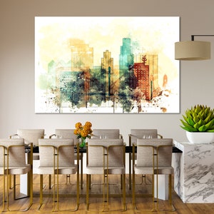 Omaha Skyline Art, Watercolor Canvas for Office, Living Room, Nebraska Decor