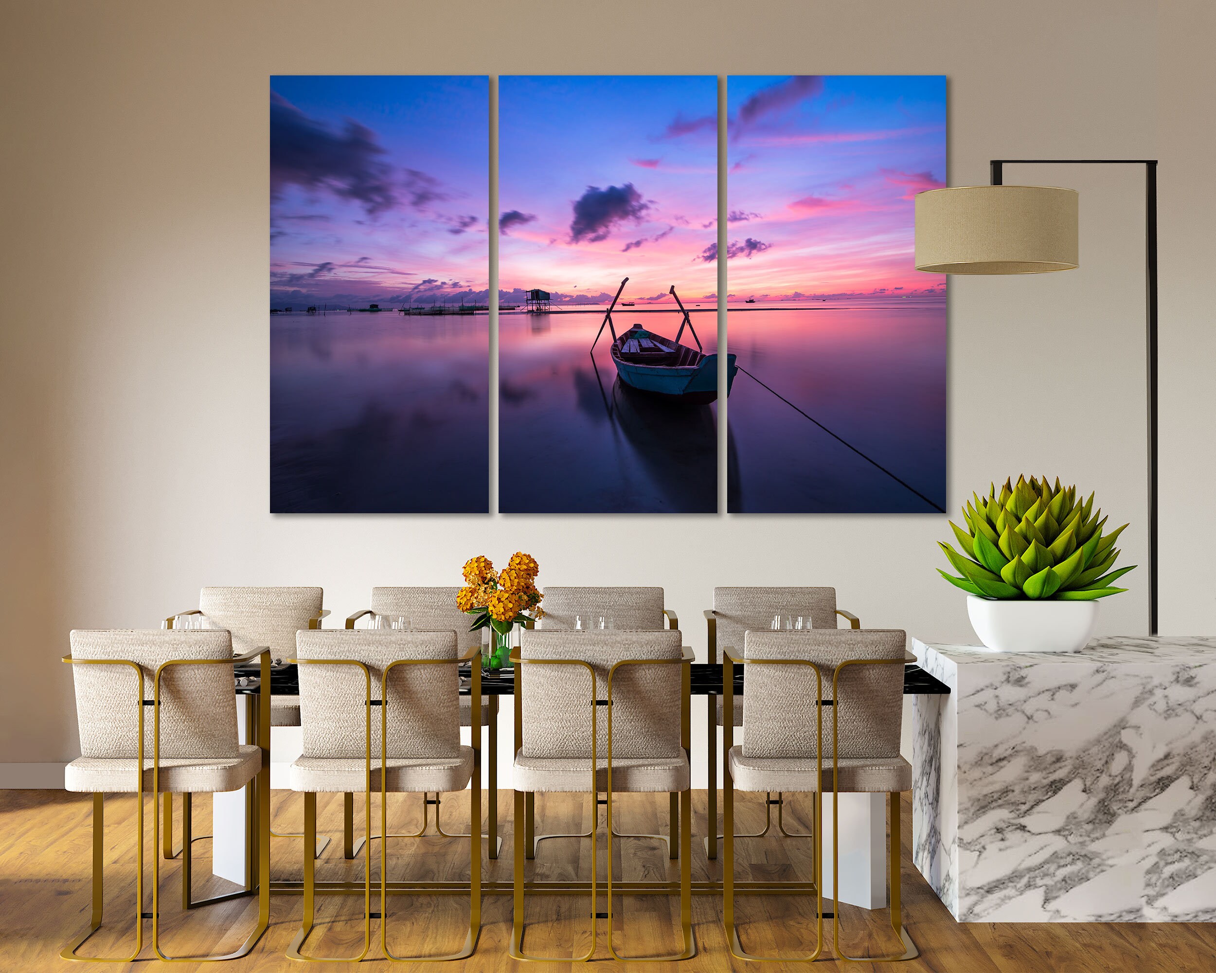 Boat Landscape Canvas Print Wall Art Boat Wall Art Lake Wall Art Clouds ...