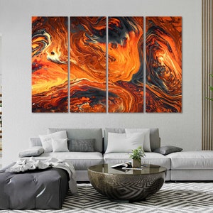 Canvas Set of Marble Modern Abstract Art Grey and Orange - Etsy
