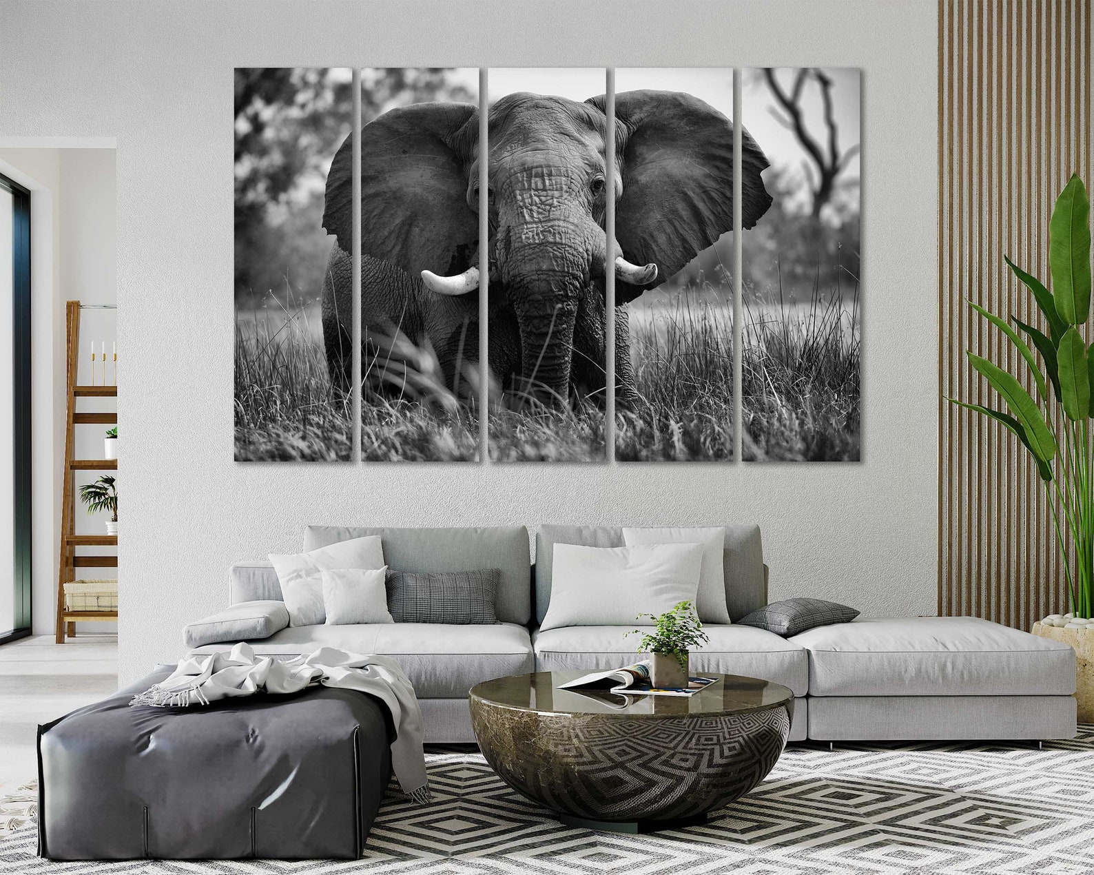 Canvas Set of Elephant, Elephant Living Room Wall Decor Ideas, Black ...