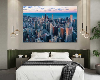 Chicago cityscape print canvas, Chicago wall decor, Chicago canvas, Chicago artwork, Chicago art for interior, Chicago downtown, Illinois