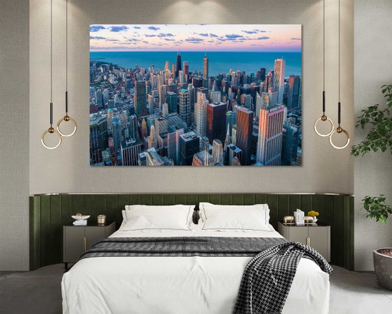 Chicago cityscape print canvas, Chicago wall decor, Chicago canvas, Chicago artwork, Chicago art for interior, Chicago downtown, Illinois
