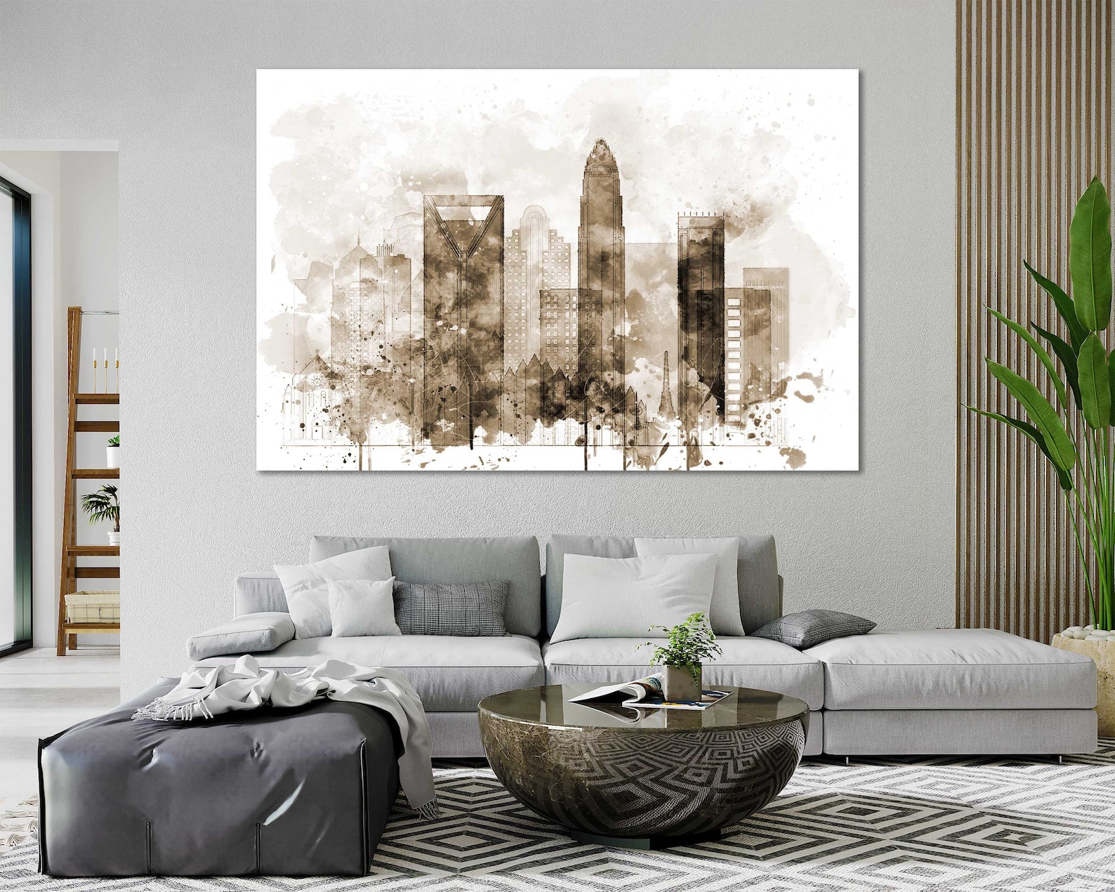 Charlotte Watercolor Canvas Print Set Wall Art Charlotte Skyline Canvas