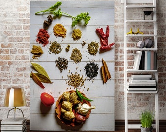 Kitchen Wall Art Spices and Herbs Print, Rustic Culinary Photography Decor