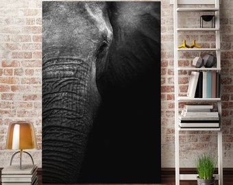 Elephant print canvas, Elephants decorations for living room walls, Big Wild Animals artwork, Elephant black and white decor wall