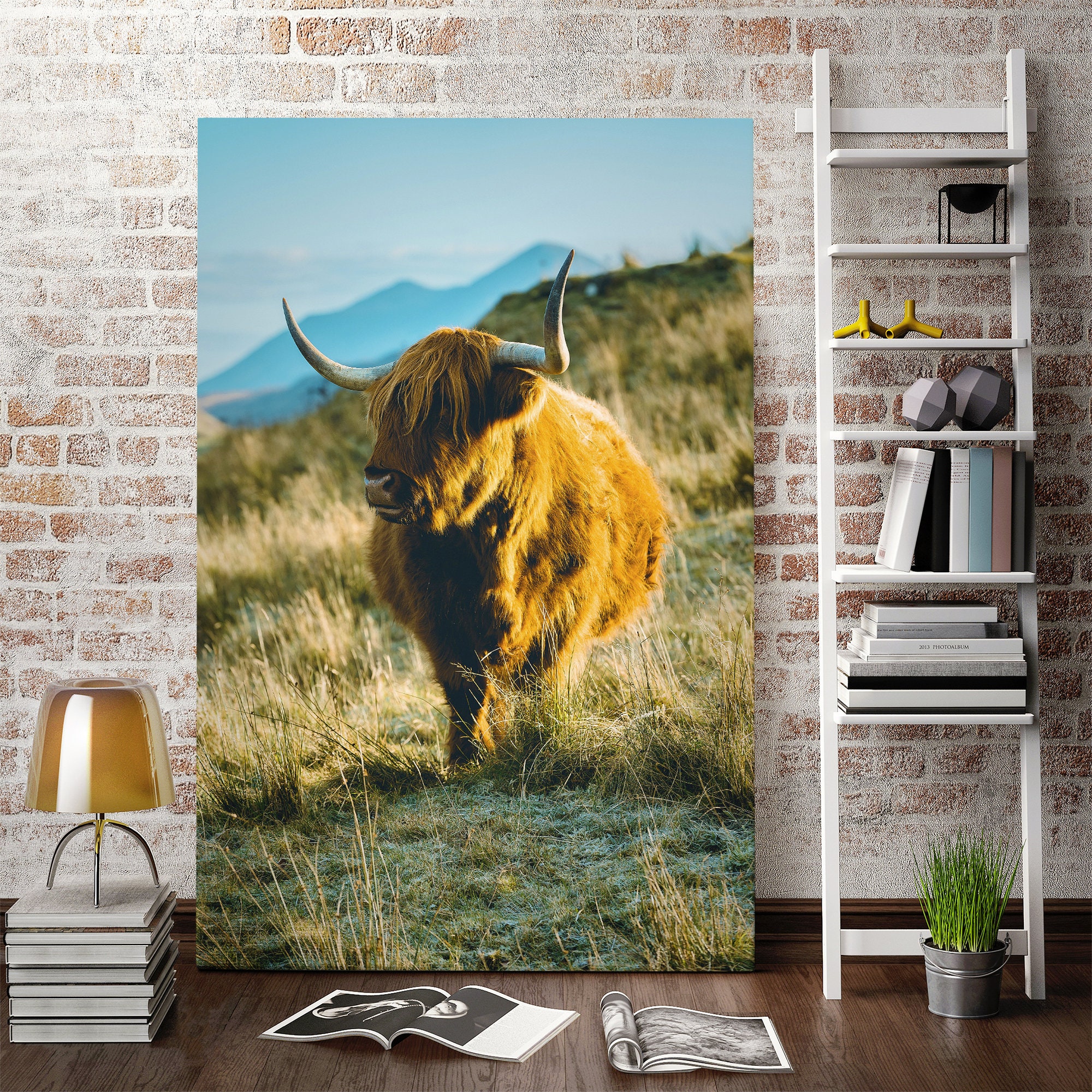 Longhorn bull wall art canvas painting Etsy