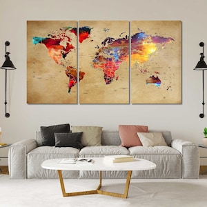Beliebte Weltkarte als Wanddekoration, Vintage-Weltkarten-Druck auf Leinwand, Weltkarten-Kunstwerk, Weltkarten-Drucke, Reise-Weltkarte als Geschenk