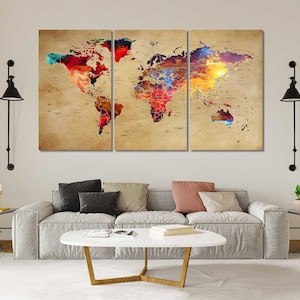 Popular World Map for wall decor, Vintage World Map print canvas, World Map artwork, World Map prints, Travel World Map for gift