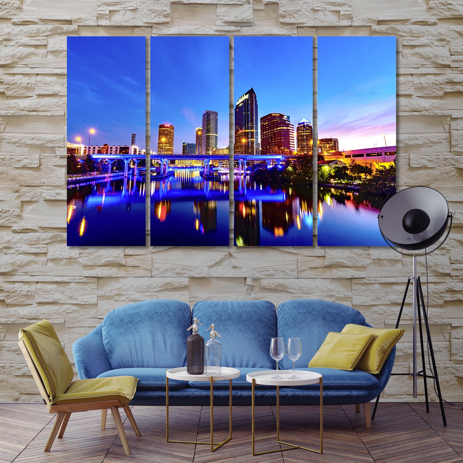 Large Tampa Wall Art Canvas Set Tampa Skyline Tampa Photo Etsy