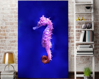 Cuadro de caballito de mar rosa, impresión en lienzo submarina, decoración náutica