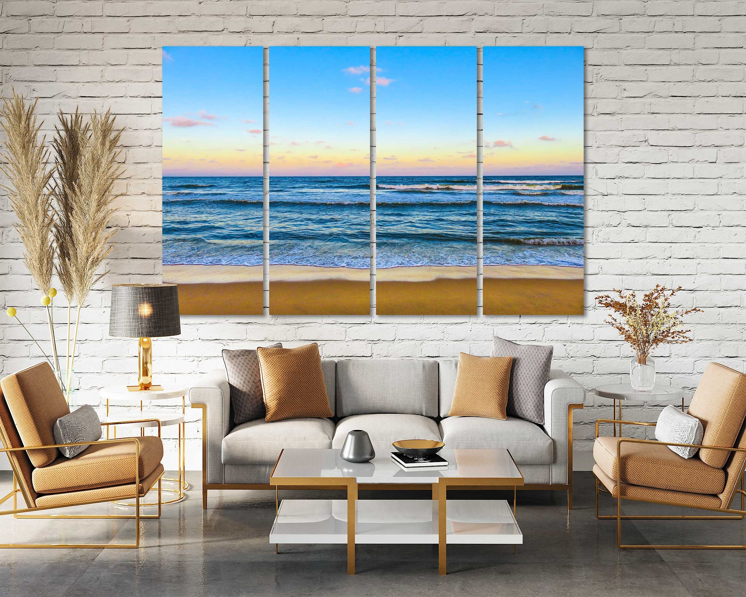 Canvas Set of Beach Beach living room art coast modern art | Etsy