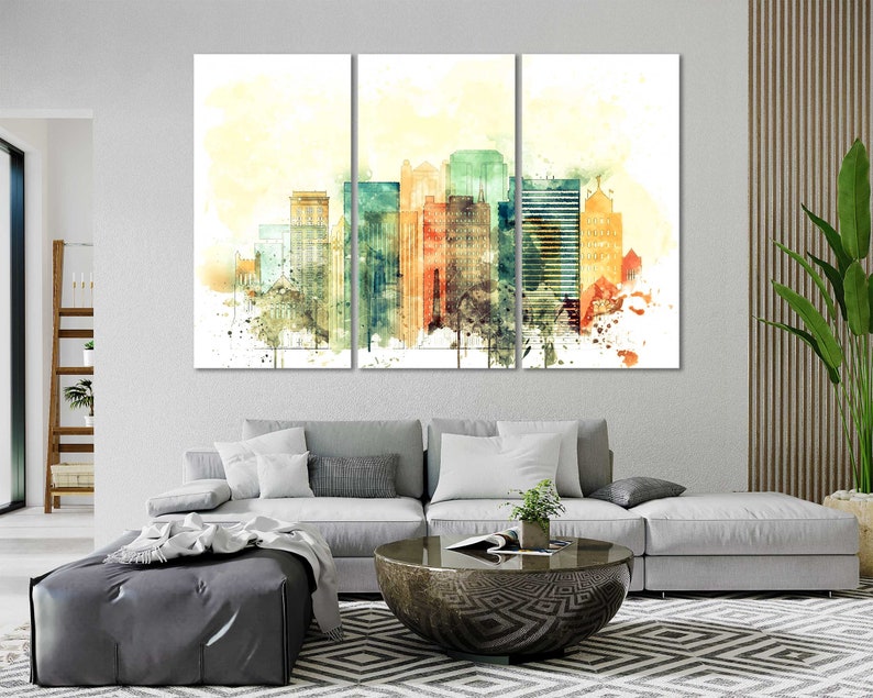 Birmingham Alabama Watercolor Canvas Wall Art Birmingham Alabama Skyline Living Room Wall Decor Birmingham Alabama Bedroom Wall Decor Art image 3