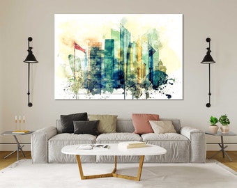 Abu Dhabi Skyline Leinwandbild, Aquarell-Stadtansicht der VAE