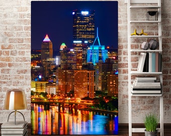 Pittsburgh Cityscape Photography Print – Skyline Wall Art Pennsylvania Travel Poster, Night City Lights Urban Home Decor