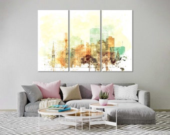 Utica Skyline Canvas Wall Art, Watercolor Cityscape Print for New York Home Decor