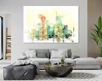 Ankara Skyline Canvas Art, Watercolor Cityscape of Atakule Tower and Kocatepe Mosque