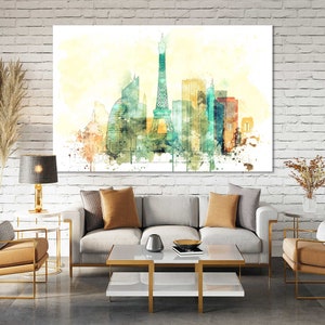 Paris Aquarell Leinwanddrucke Wandkunst Paris Skyline Leinwand Wohnzimmer Wanddekoration Paris Schlafzimmer Leinwandkunst im modernen Stil Bild 1