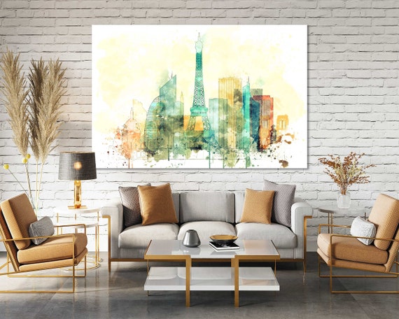 Paris Watercolor Canvas Prints Wall Art Paris Skyline Canvas Living Room Wall Decor Paris Bedrooms Canvas Art in Modern Style
