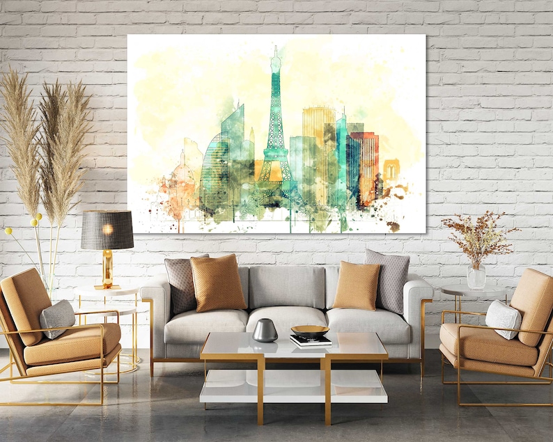 Paris Aquarell Leinwanddrucke Wandkunst Paris Skyline Leinwand Wohnzimmer Wanddekoration Paris Schlafzimmer Leinwandkunst im modernen Stil Bild 1