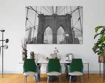 夕暮れのブルックリン橋のキャンバスプリント、ニューヨークの夜の