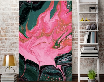 Roze muurdecoratie, abstract schilderij voor de slaapkamer, turquoise, eigentijds canvas.