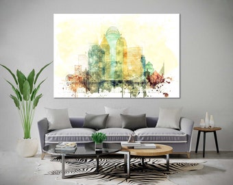 Cincinnati Watercolor Canvas Prints Wall Art Cincinnati Skyline Canvas Living Room Wall Decor Cincinnati Bedrooms Canvas Wall Art Sets