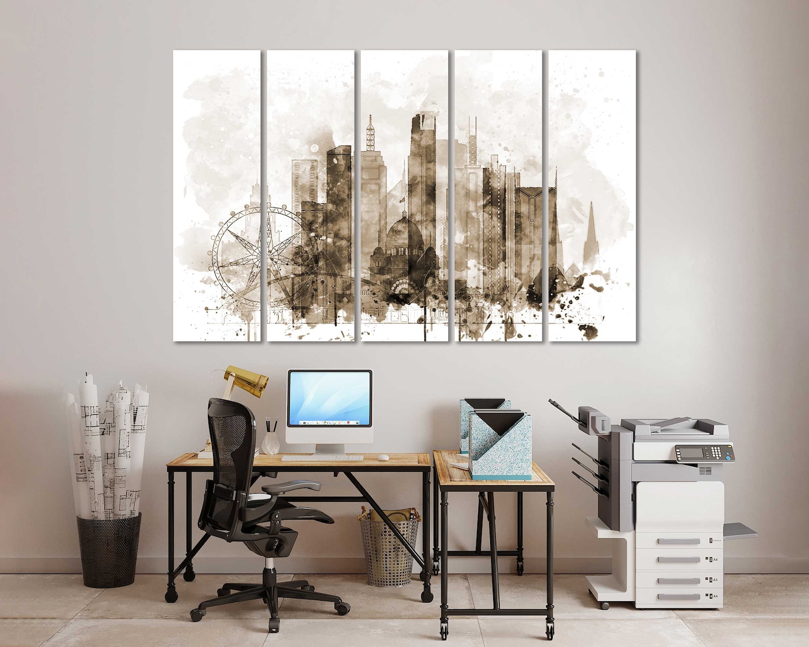 Melbourne Framed Watercolor Canvas Prints Wall Art Melbourne Skyline ...