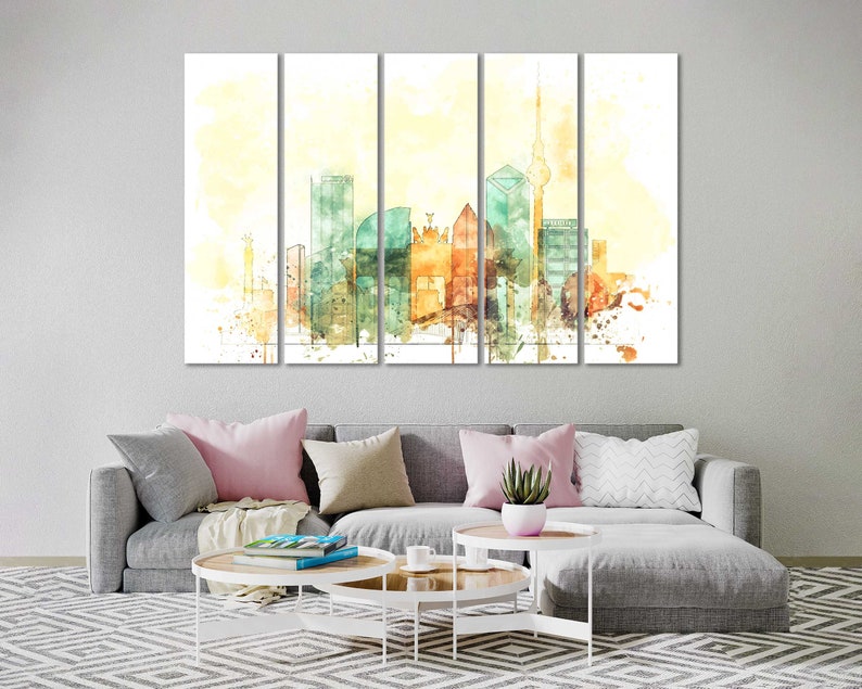 Berlin Watercolor Canvas Art Prints Wall Art Berlin Canvas Living Room Large Wall Art Sets Berlin Bedroom Wall Decor in Modern Style