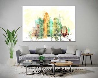 Montreal Watercolor Canvas Prints Wall Art Montreal Skyline Canvas Living Room Wall Decor Montreal Bedrooms Large Canvas in Modern Style